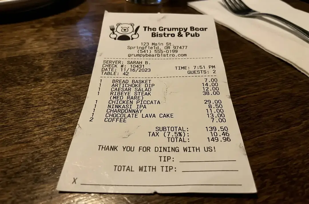 Restaurant Receipt Generator