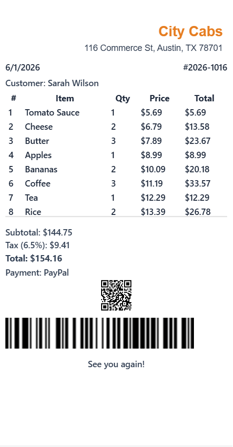 Sample receipt 17