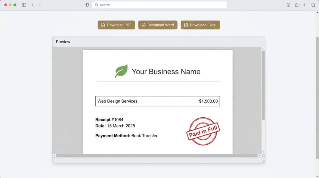 receipt details input